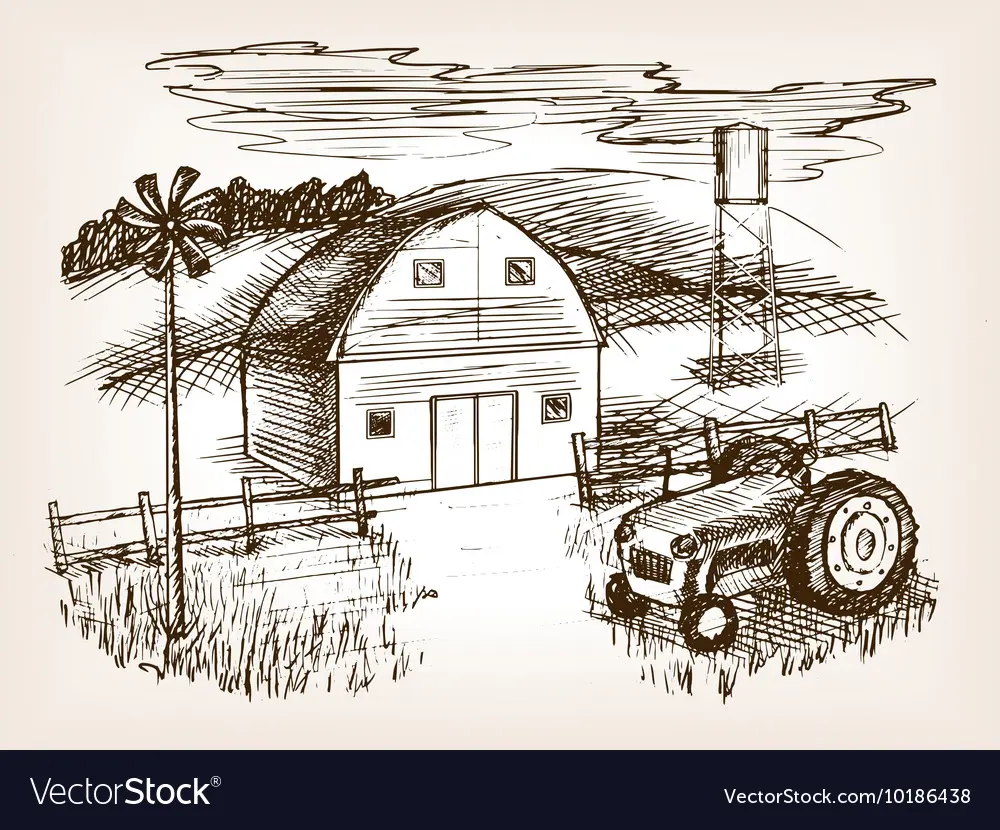 Farm landscape sketch Royalty Free Vector Image