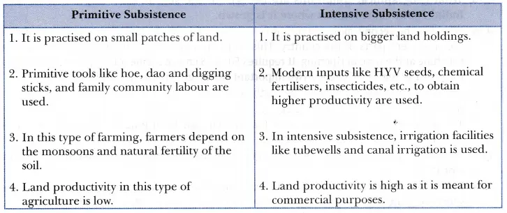 Distinguish between primitive subsistence farming and intensive subsistence  farming - CBSE Class 10 Social Science - Learn CBSE Forum